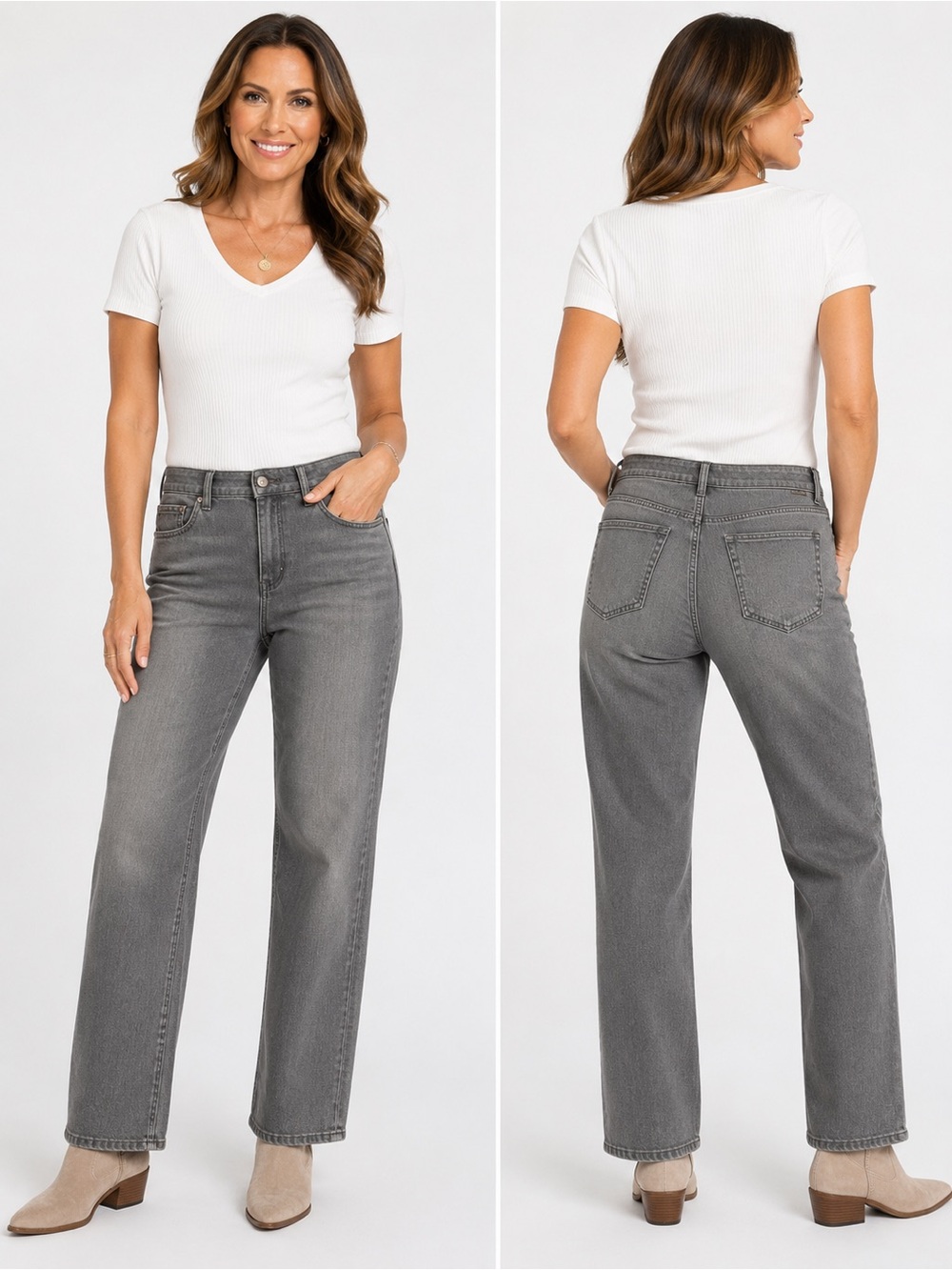 Coldwater Creek Gray Straight Leg Jeans Petite 14 Natural Fit Stretch Denim